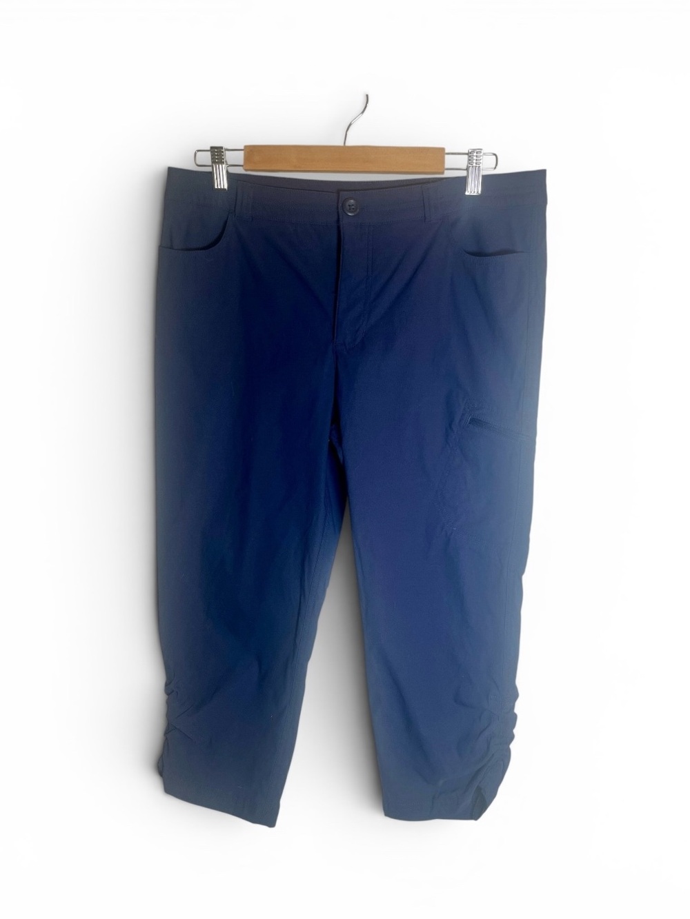 Eddie Bauer Woman Navy Nylon Track Pant, Ruched Leg Detail, Size 10
